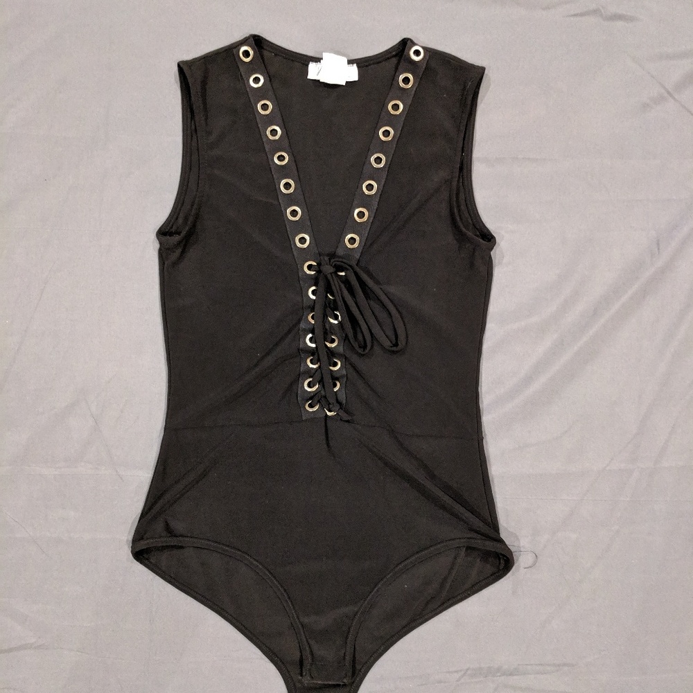 Black  strechy bodysuit top blouse for women